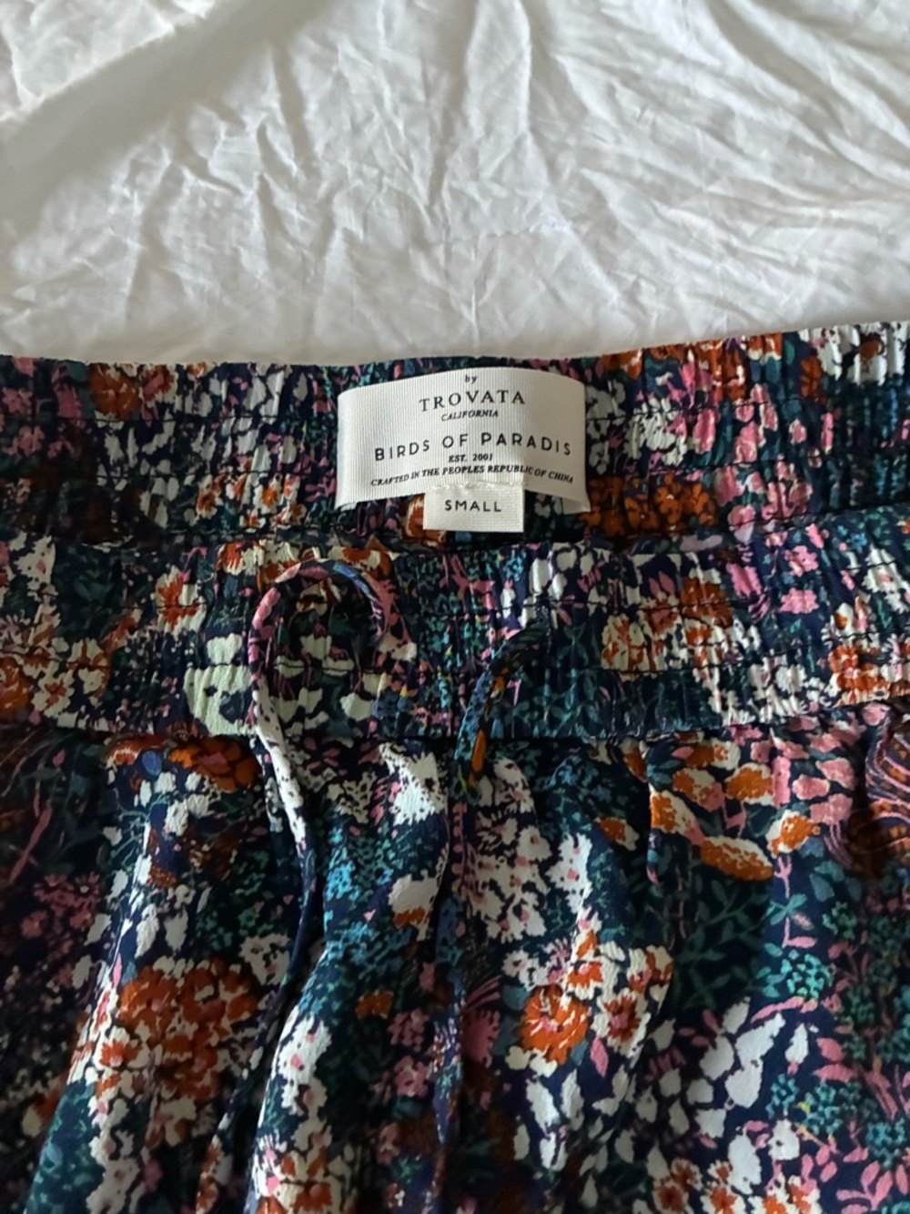 Trovata Navy Floral Drawstring Skirt with Multicolor Blossoms